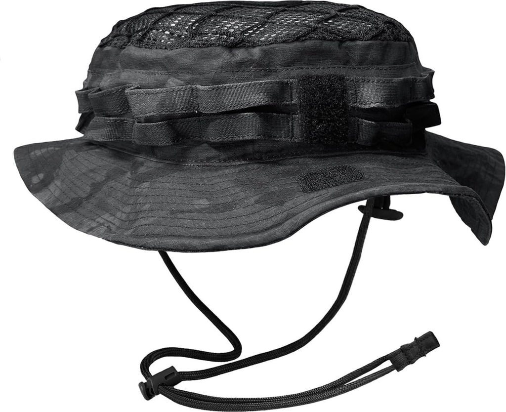 CQR Men's Tactical Boonie Hat, Breathable Packable Sun Hat for Hunting, Hiking, Fishing, Shooting, and Outdoor Activities, Sentinel Utility Camo Black, Small-Medium