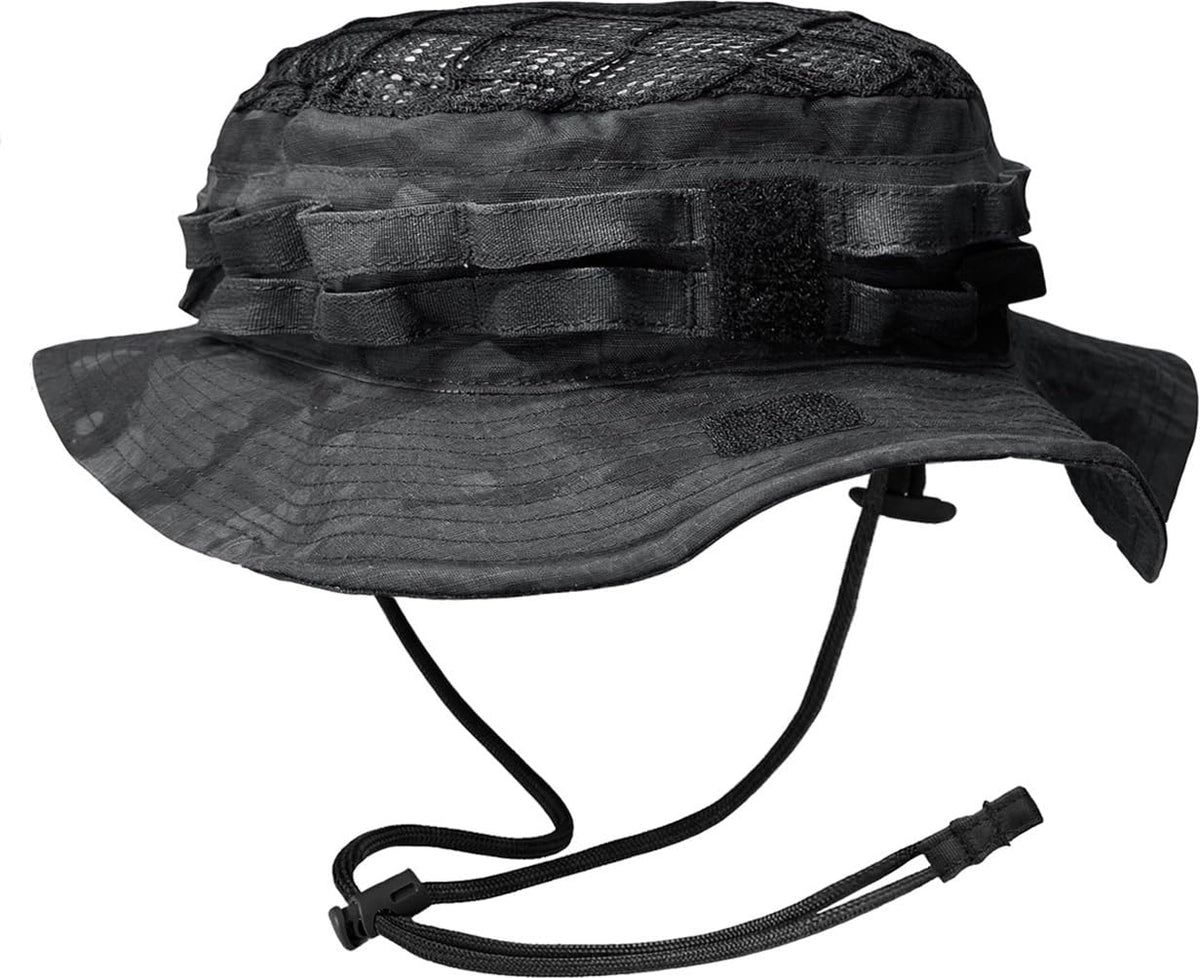 CQR Men's Tactical Boonie Hat, Breathable Packable Sun Hat for Hunting, Hiking, Fishing, Shooting, and Outdoor Activities, Sentinel Utility Camo Black, Small-Medium