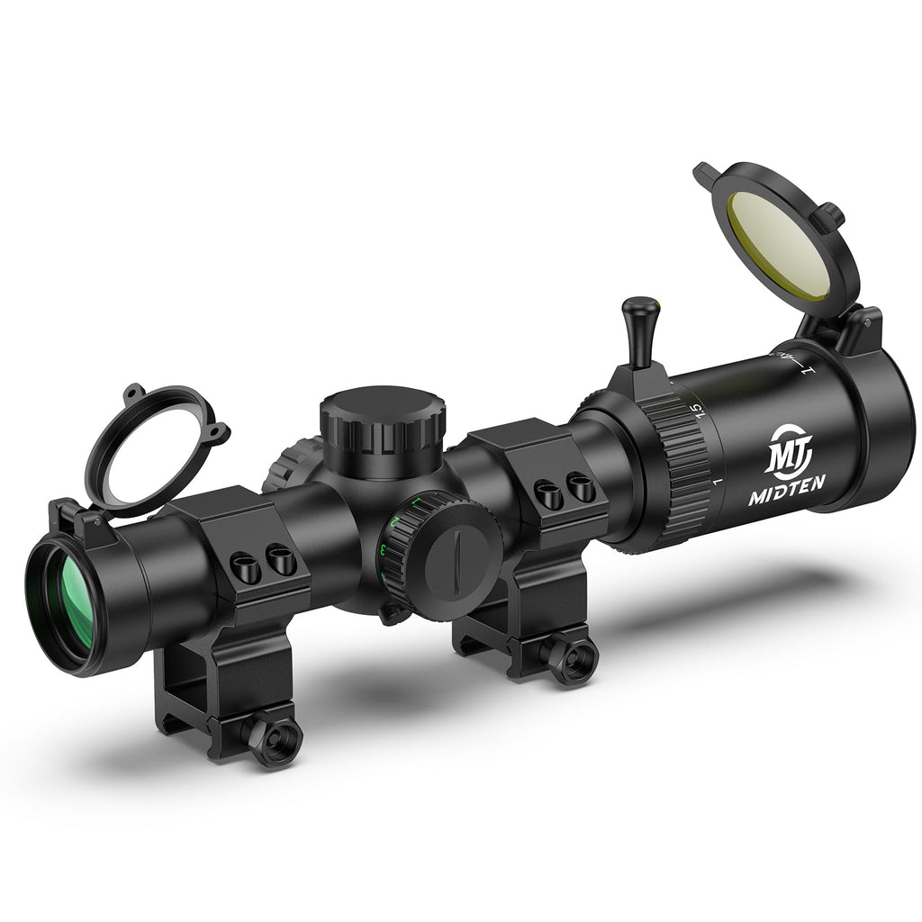 MidTen 1-4x24 LPVO Rifle Scope with 30mm Cantilever Mount, Wide View Scope with Etched Glass, Illuminated Reticle Scope with Zero Reset for Hunting