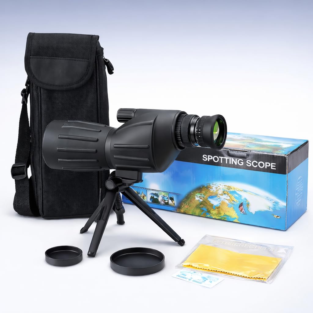 360 TACTICAL Portable Spotting Scope 15X-40X50 Grooved, Retractable Lens Hood Adult Telescope for Hiking Traveling and Viewing for Adult Bird Watch w/Mini Tripod-Clam Package