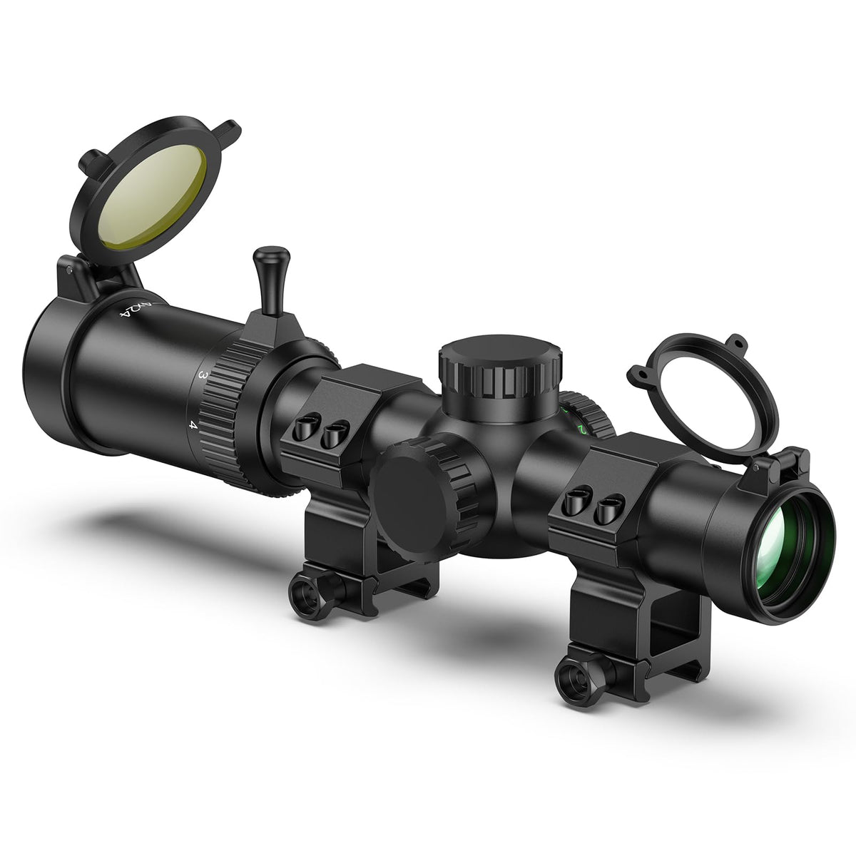 MidTen 1-4x24 LPVO Rifle Scope with 30mm Cantilever Mount, Wide View Scope with Etched Glass, Illuminated Reticle Scope with Zero Reset for Hunting