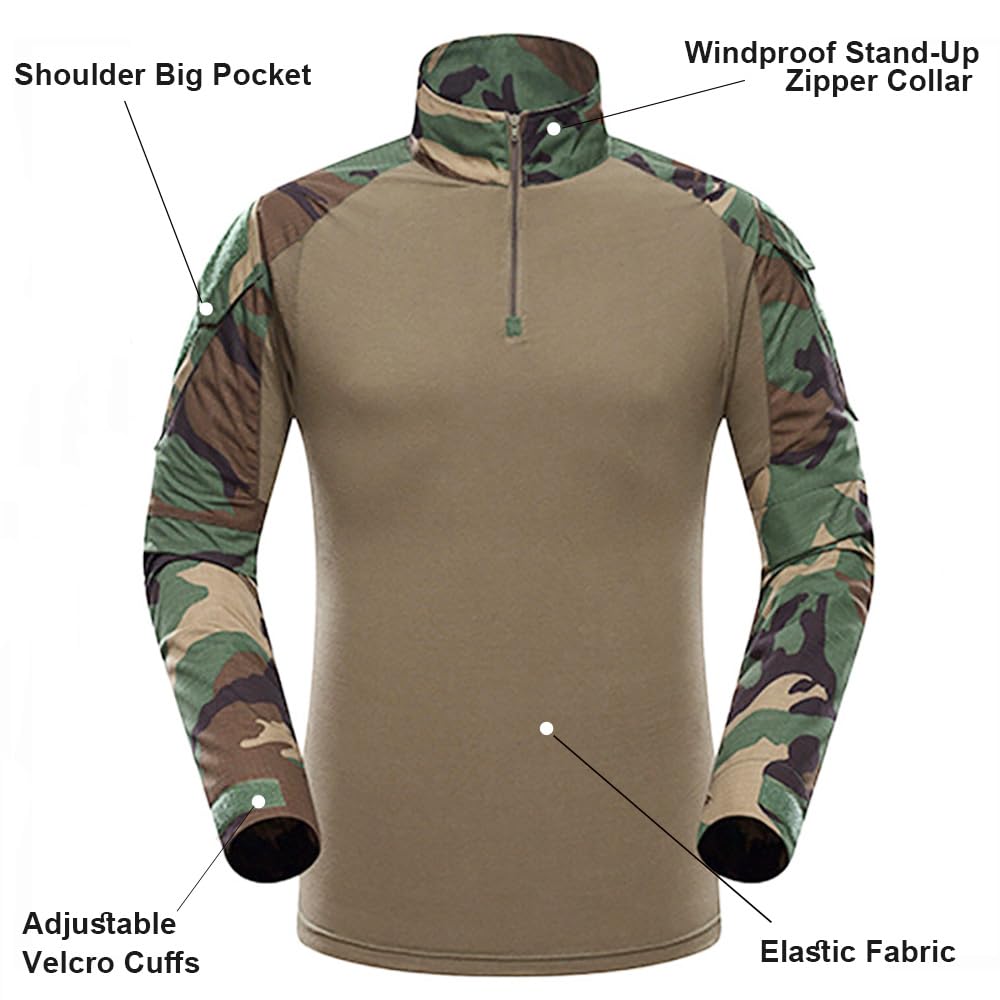 SANYETS Airsoft Suit,Combat Pants and Shirt,Cap Gloves Balaclava Set,WL Woodland Camo Uniform Men's Tactical Gear, XL