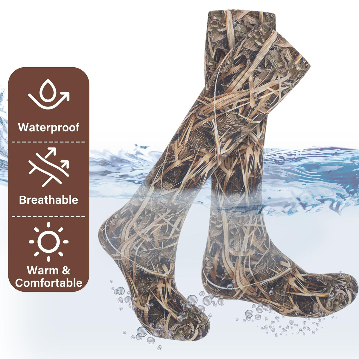 Cutecrop Men Waterproof Duck Hunting Gear Wader Sock Breathable Waterfowl Fishing Knee-high for Outdoor Winter Duck Hunting(XL)