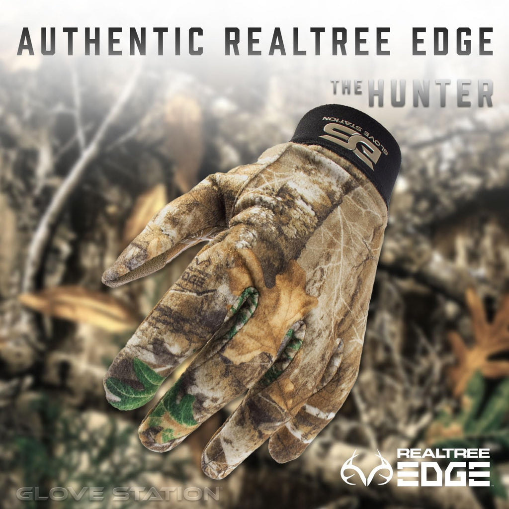 Glove Station Hunting Gloves, Realtree (Large) - Anti-Slip Camo Hunting Gloves for Men & Women with Touchscreen-Compatible Fingertips - Bow, Archery Accessories