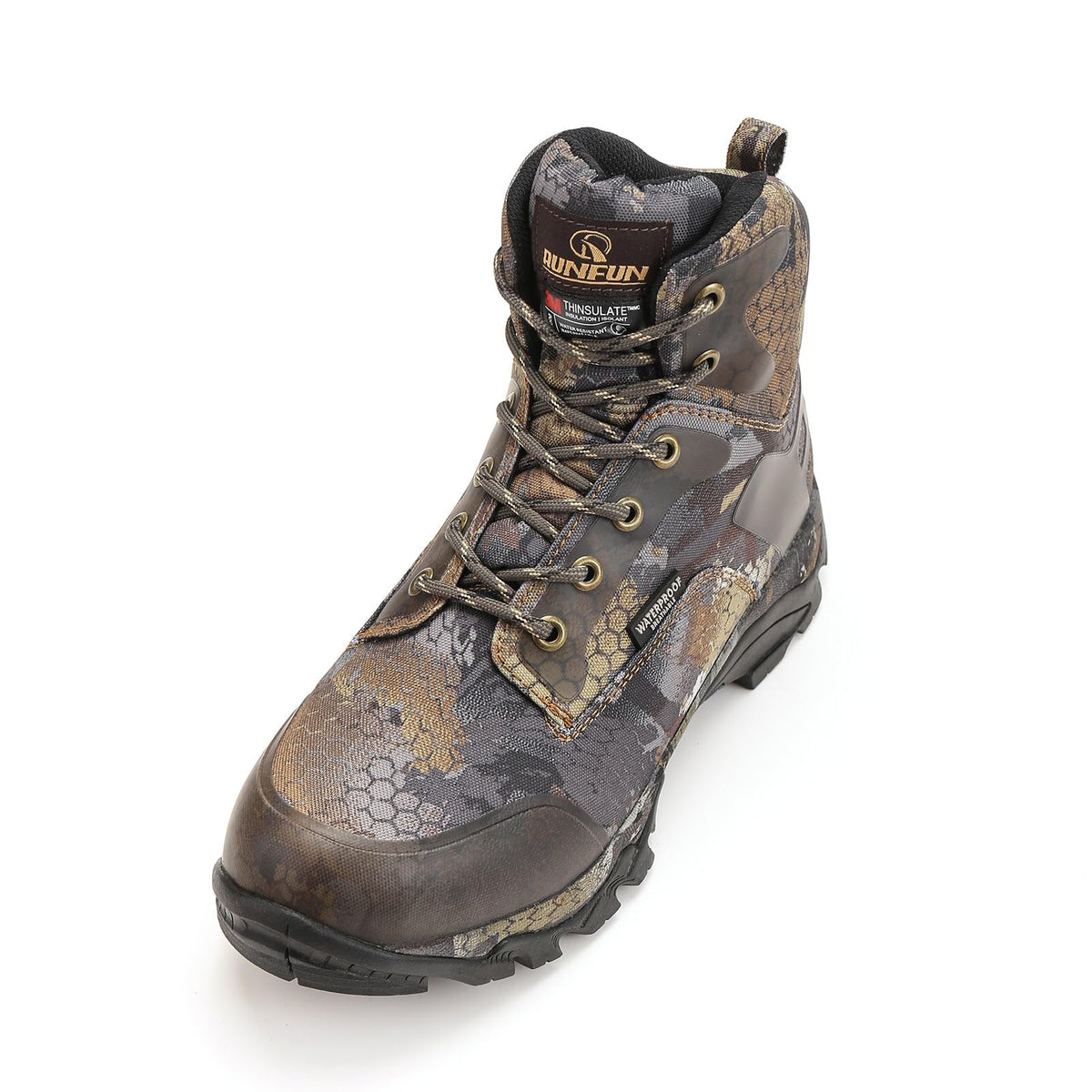 R RUNFUN Men's 6" Waterproof Insulated Hunting Boots Lightweight Comfortable Hiking Boots with Steel Shank, 200g Thinsulate(RF2405Camo, Size12)