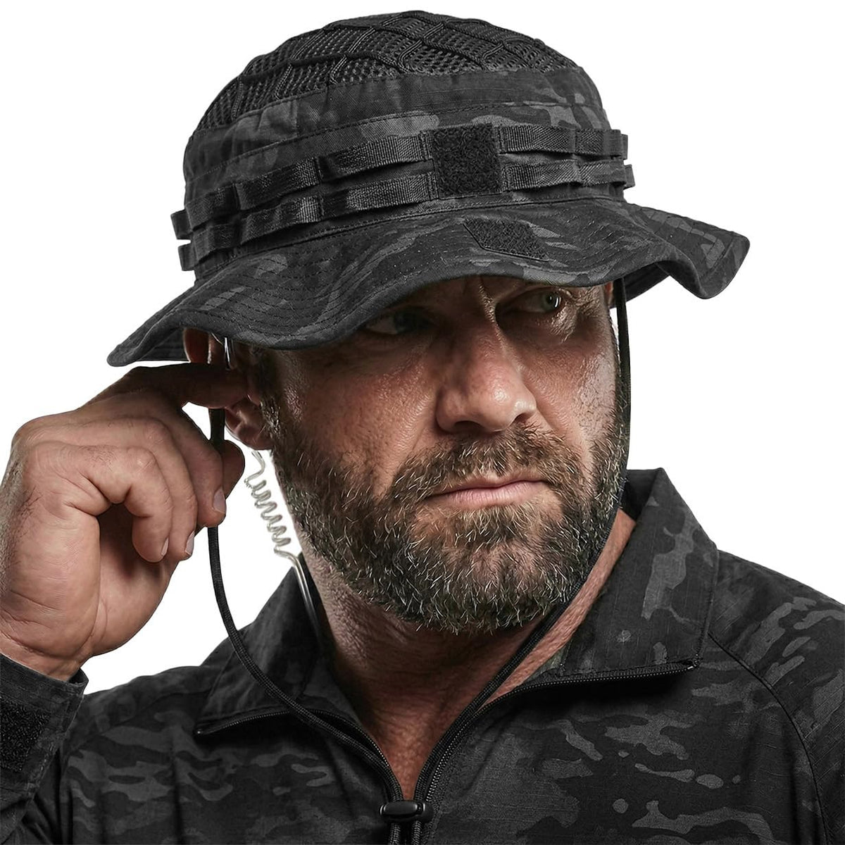 CQR Men's Tactical Boonie Hat, Breathable Packable Sun Hat for Hunting, Hiking, Fishing, Shooting, and Outdoor Activities, Sentinel Utility Camo Black, Small-Medium
