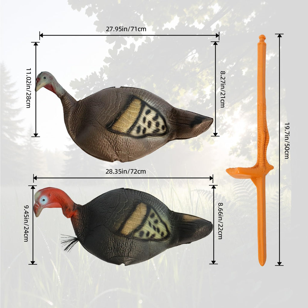 FUNHORUN Turkey Decoy for Hunting 4 Pack, Collapsible Lightweight Hunting Decoy with Stakes, Jake & Hen, Soft EVA Material