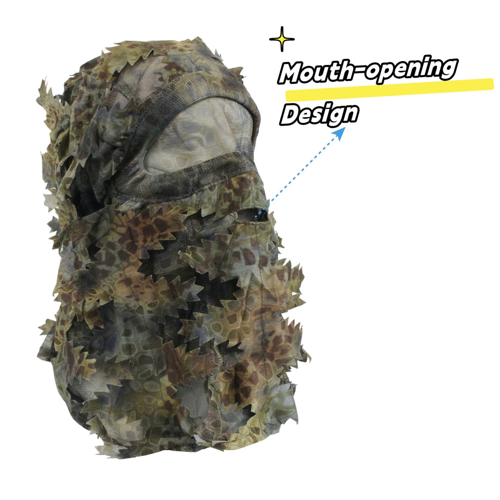 Fousam 3D Camouflage Leafy Full Face Mask Headwear, 2-in-1 Adjustable Hat Mask Netting, Sniper Veil for Ghillie Suit, Hunting
