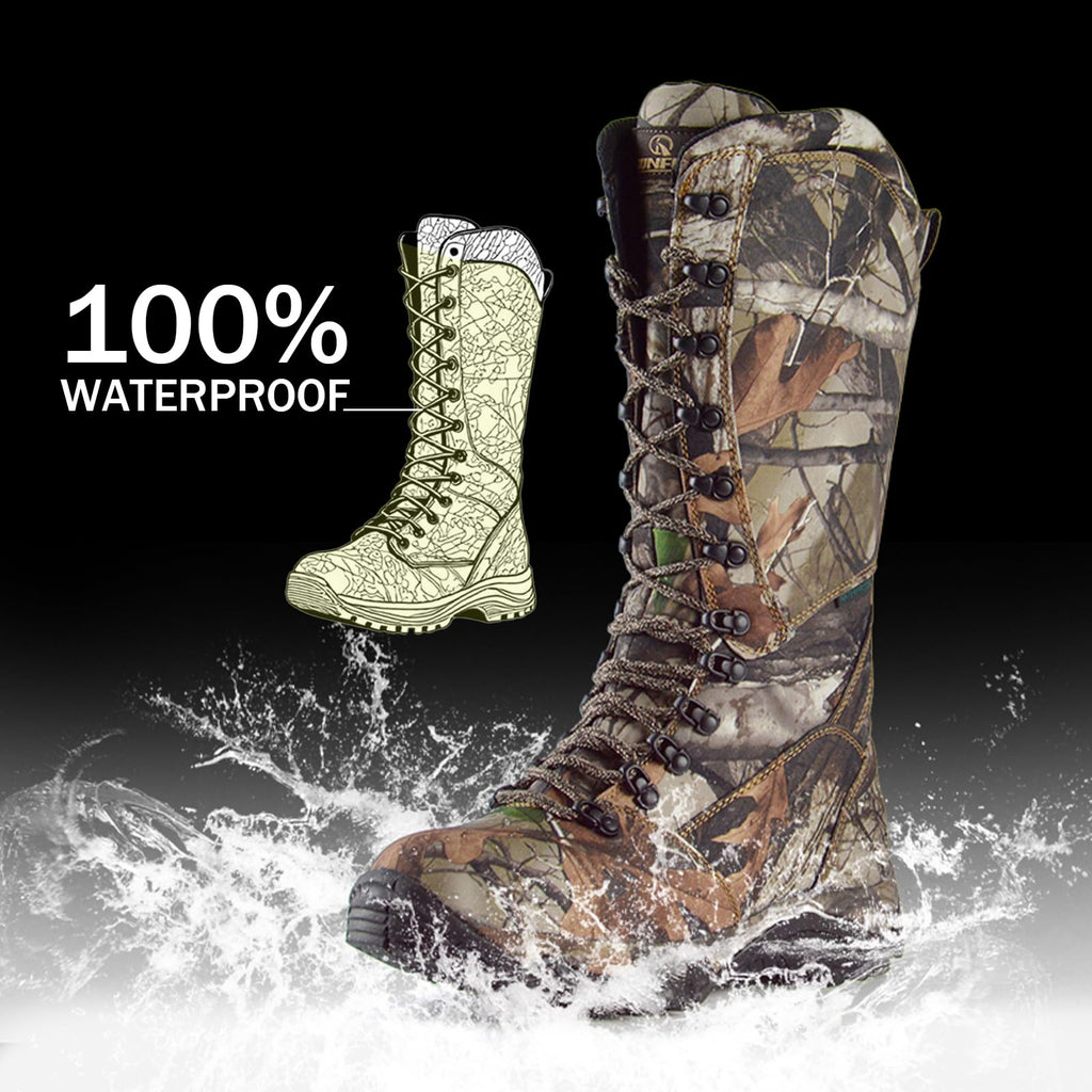 R RUNFUN Men's 16" Snakeproof Hunting Boots Waterproof Side-Zip Mud Boots with Steel Shank, Non-slip Camo Boot for Outdoor Work(RF2010-16GN, Size9)
