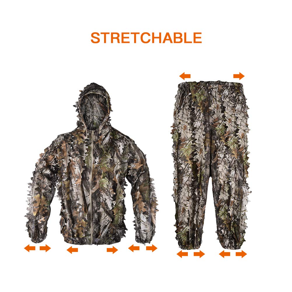 LOOGU Ghillie Suit 3D Maple Leafy Camouflage Clothing Super Lightweight Hooded Outfit for Hunting, Shooting, Wildfowl, Paintball, Wildlife Photography, Halloween or Christmas