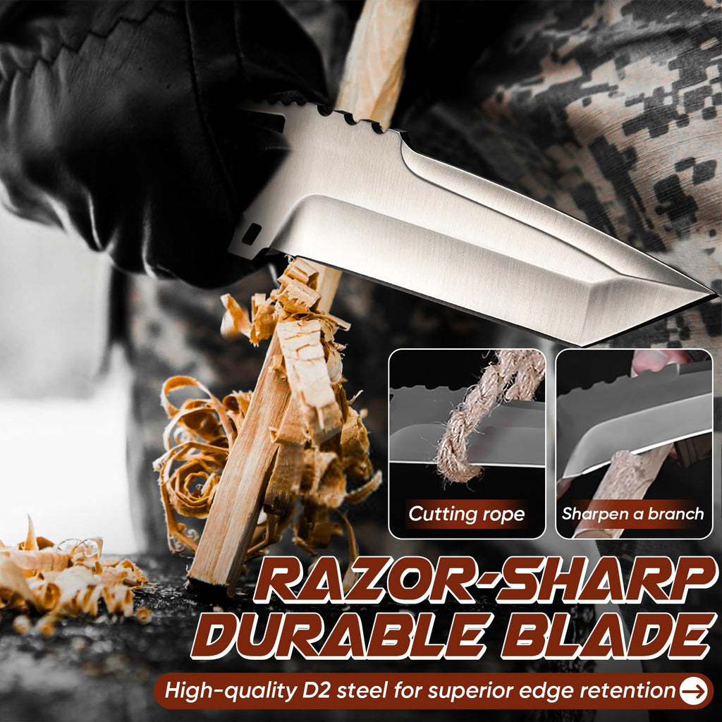 Purple Dragon Fixed Blade Knife with Kydex Sheath - D2 Steel Survival Knives for Camping, Bushcraft - Ergonomic G10 Handle Outdoor Survival Gear Christmas Gift for Men and Women