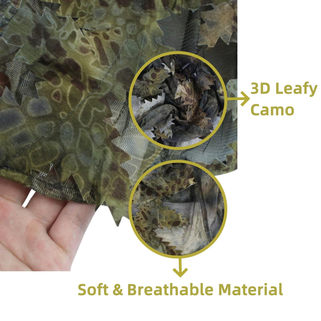 Fousam 3D Camouflage Leafy Full Face Mask Headwear, 2-in-1 Adjustable Hat Mask Netting, Sniper Veil for Ghillie Suit, Hunting