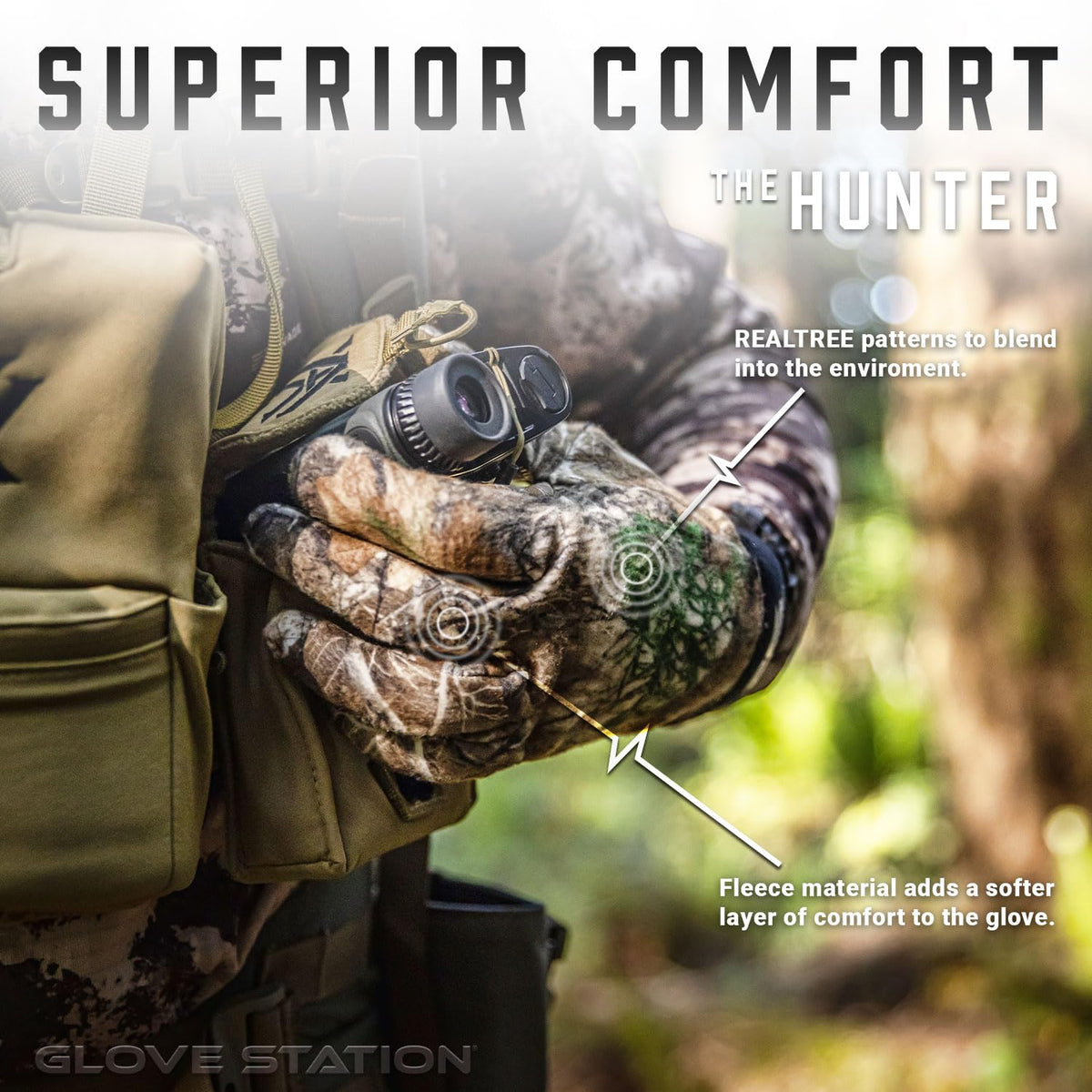Glove Station Hunting Gloves, Realtree (Large) - Anti-Slip Camo Hunting Gloves for Men & Women with Touchscreen-Compatible Fingertips - Bow, Archery Accessories