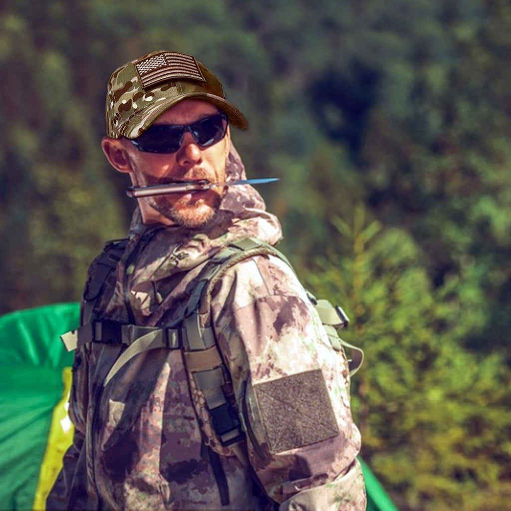 CAMOTER Camo Hat Baseball Cap Camo Face Mask Neck Gaiter with American Flag Patch for Men/Women Outdoors Tactical Military (US, Alpha, One Size, Camo CP All)