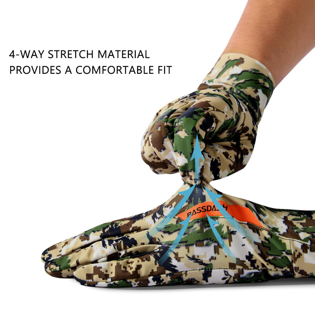 BASSDASH Camo Hunting Gloves Touchscreen Lightweight Glove for Warm Weather Turkey Fishing Outdoor Activities HG08