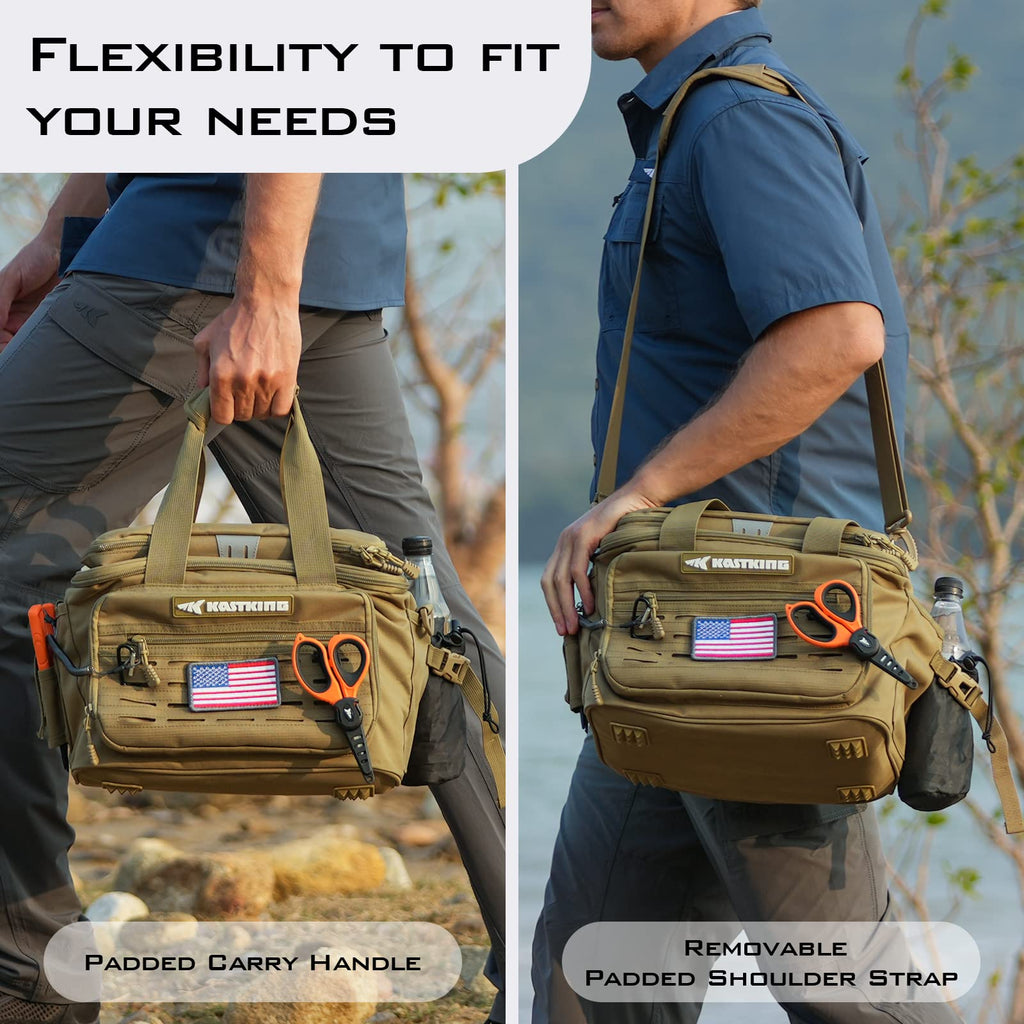 KastKing Karryall Fishing Tackle Bags for Saltwater or Freshwater Fishing - Water Resistant Material - Fishing Gear Storage - Medium Khaki