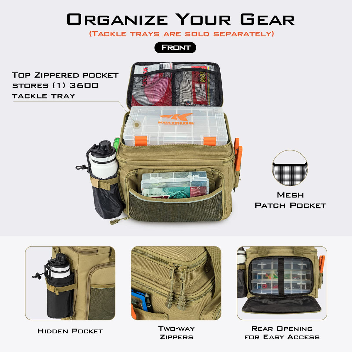 KastKing Karryall Fishing Tackle Bags for Saltwater or Freshwater Fishing - Water Resistant Material - Fishing Gear Storage - Medium Khaki