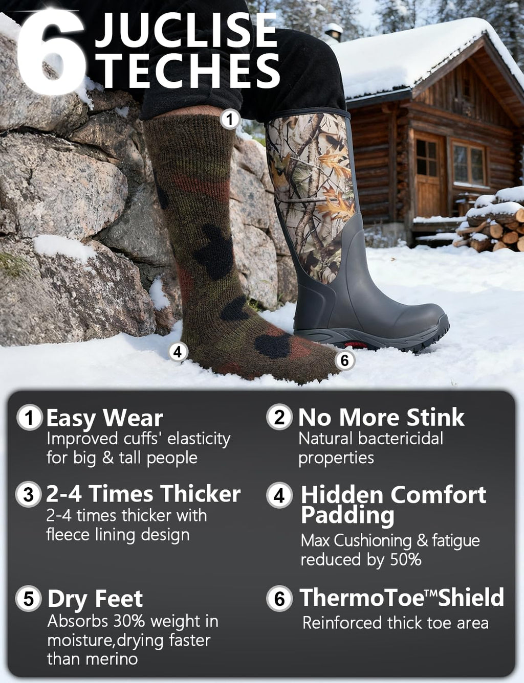 Juclise Alpaca Wool Thermal Work Boot Socks Heavyweight Warm Winter Socks, Thick Cozy Cushioned Moisture-Wicking Fleece, Soft Breathable Outdoor & House Women & Men(L,Camo)