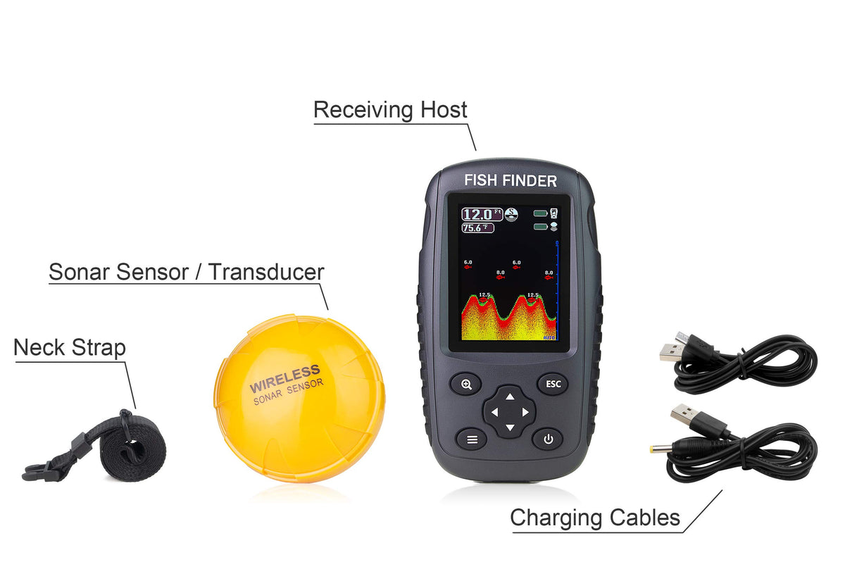 Venterior Portable Rechargeable Fish Finder Wireless Sonar Sensor Fishfinder Depth Locator with Fish Size, Temperature, Bottom Contour, Color Display