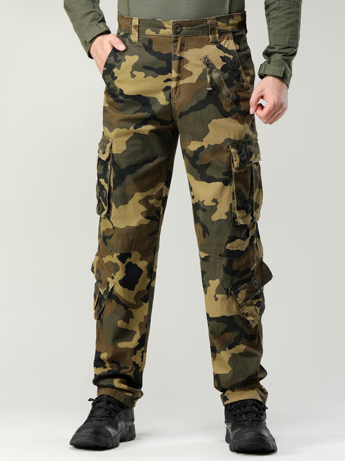 AKHIKING Men's Camo Cargo Work Pants Cotton Tactical Ripstop Casual Combat Pants with 8 Pockets Caoyuan 36x32