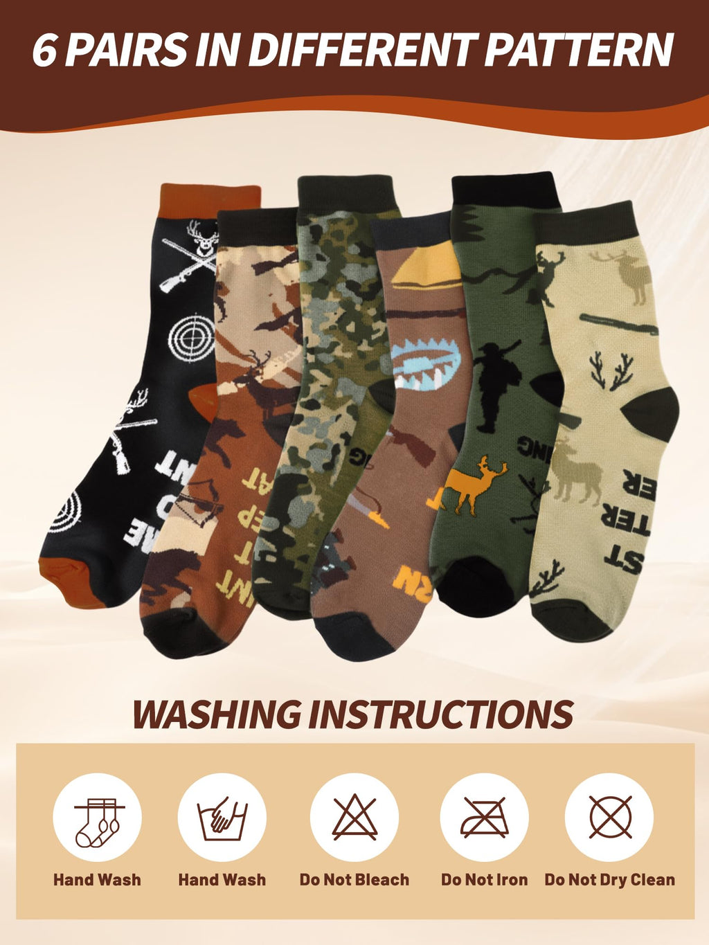 Eurzom 6 Pairs Funny Hunting Socks for Men Novelty Cotton Crew Socks Hunter Essentials Birthday Gift for Hunting Lover(Vivid Color)