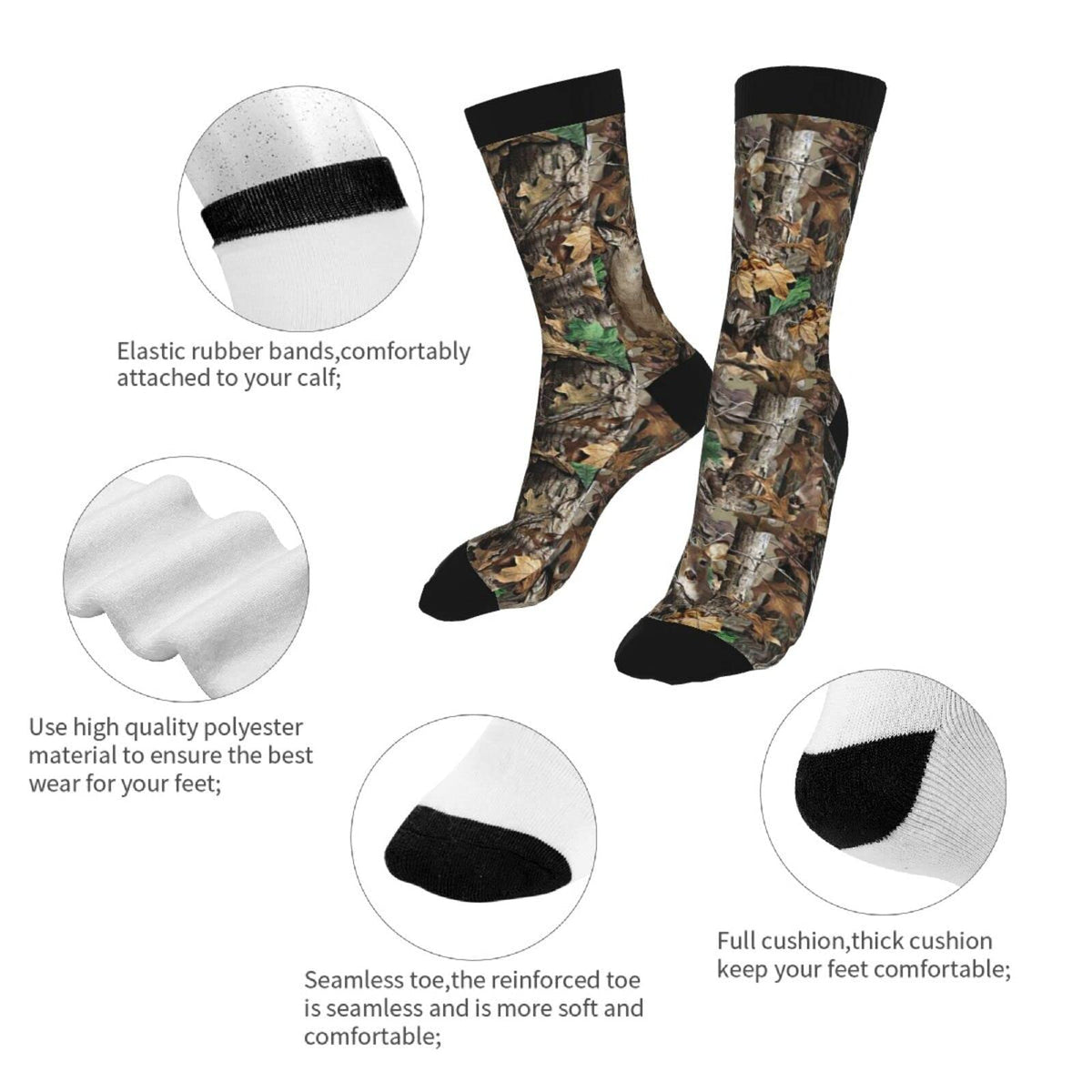 Sigouyinei Camo Camouflage Hunting Deer Real Tree Deer In The Woods Casual Funny Funky Novelty Socks For Men Women