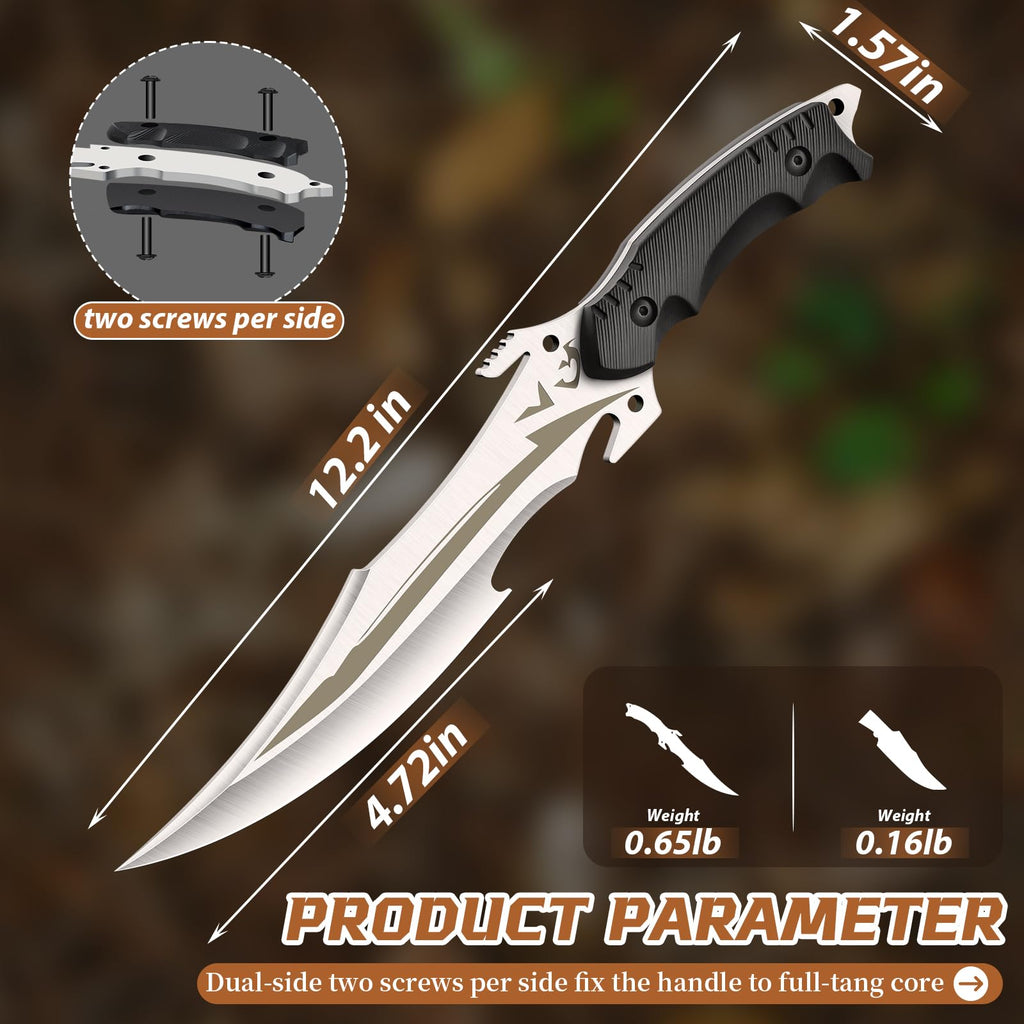 Purple Dragon Fixed Blade Knife with Sheath,440C Steel Full Tang Bushcraft Knife with G10 Handle for Camping, Hiking,Survival & Outdoor Use – Great Gift for Men