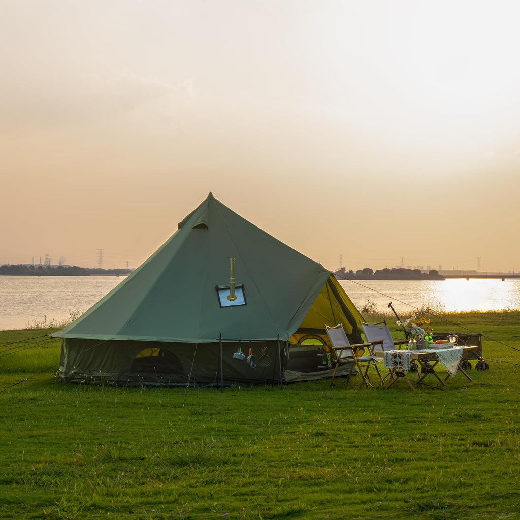 Bell Tent with Stove Jack – Spacious 13.1ft Family Glamping Yurt, 4-6 Person, 4 Season, Easy Setup, Waterproof, Ventilated Outdoor Shelter (13.1ft(Green)