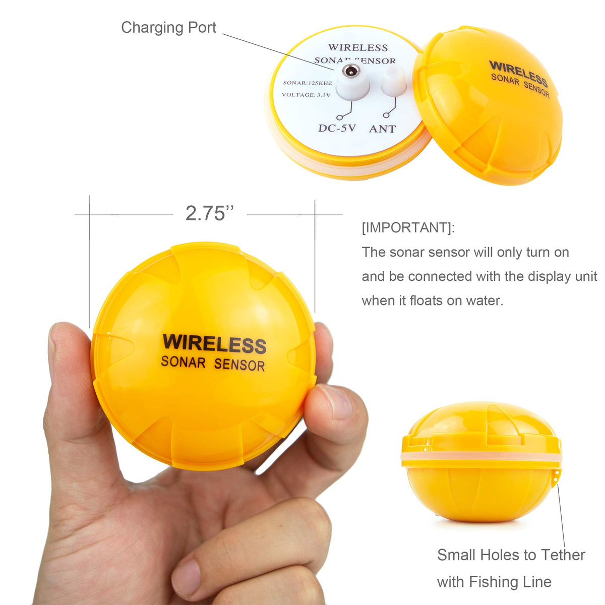 Venterior Portable Rechargeable Fish Finder Wireless Sonar Sensor Fishfinder Depth Locator with Fish Size, Temperature, Bottom Contour, Color Display