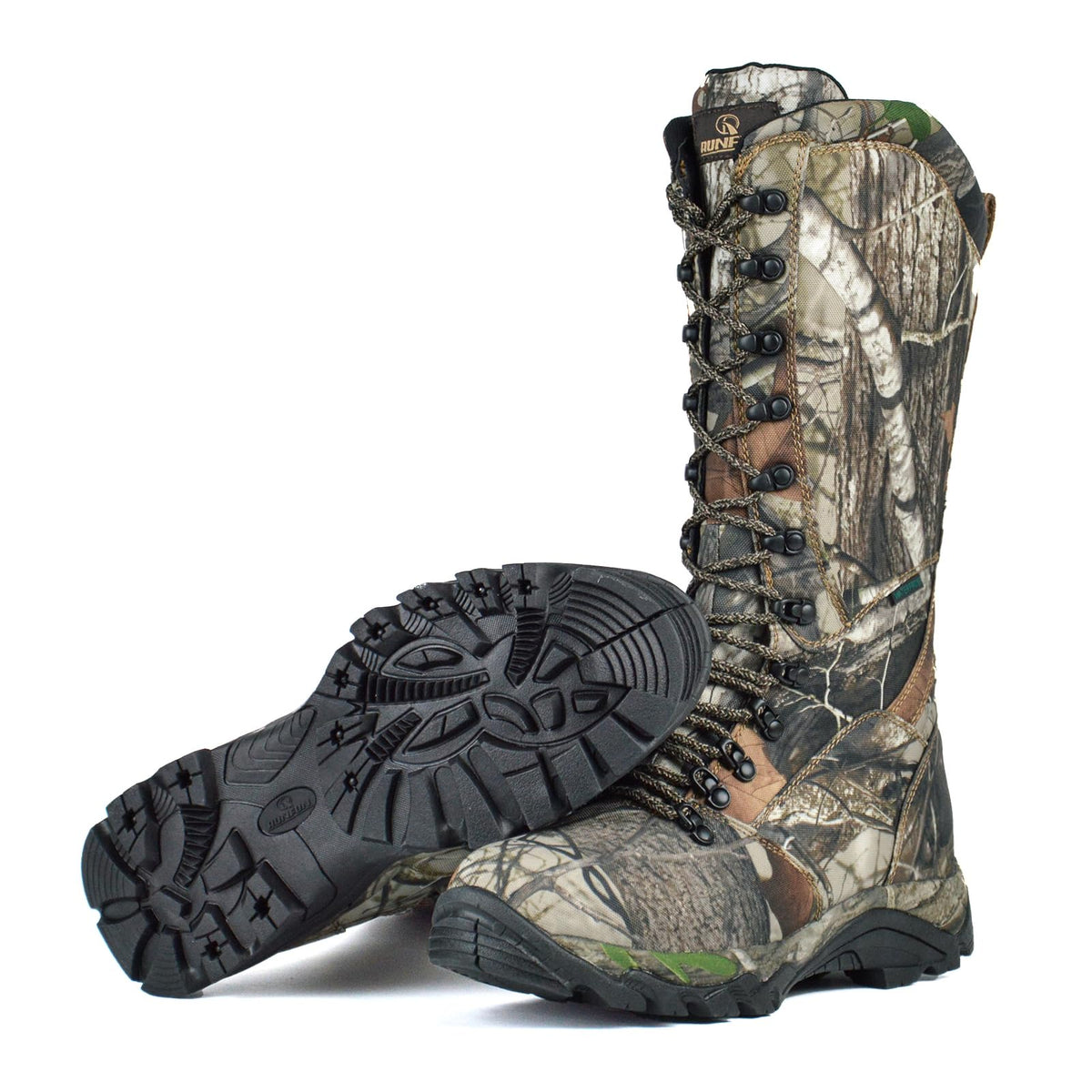 R RUNFUN Men's 16" Snakeproof Hunting Boots Waterproof Side-Zip Mud Boots with Steel Shank, Non-slip Camo Boot for Outdoor Work(RF2010-16GN, Size9)