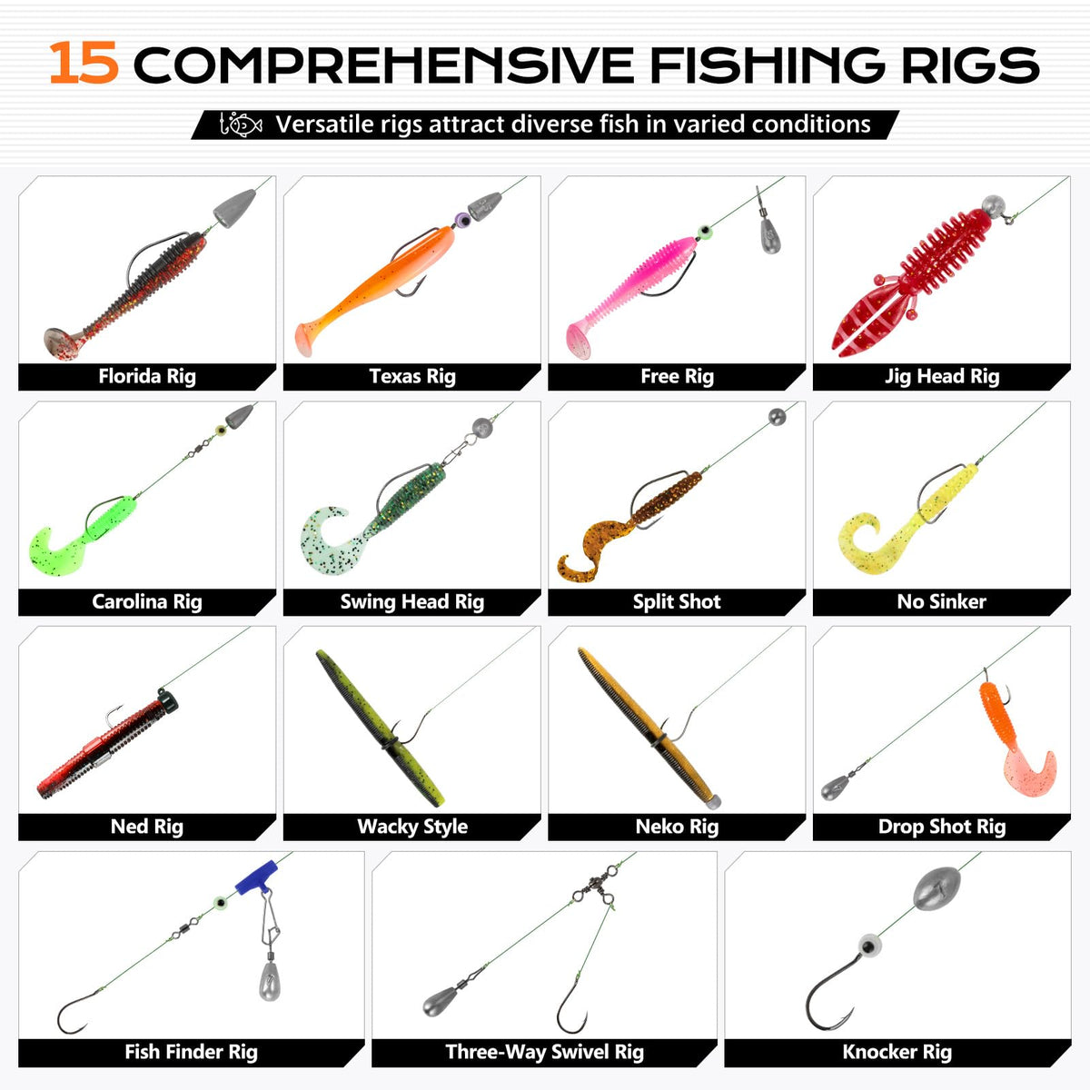 PLUSINNO Fishing Gear Accessories Kit, 449PCS Fishing Tackle Box with Tackle Included, Fishing Hooks, Fishing Weights Sinkers, Jig Heads, Fishing Tackle Set Equipment for Bass Trout, Gifts for men