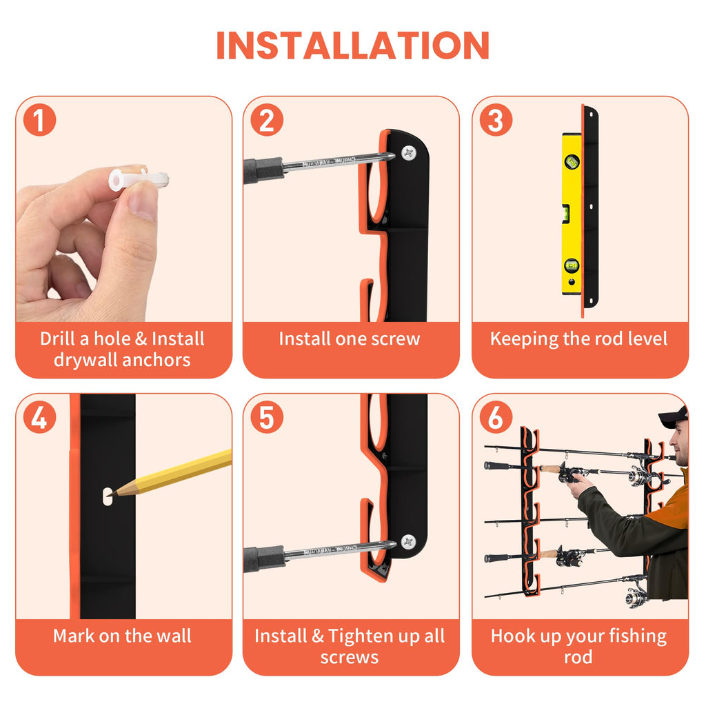 Gocozer Fishing Rod Holder for Garage, H5 Wall or Ceiling Mounted Fishing Pole Holders with Soft Protective Pad, Fishing Rod Storage Organizer, Horizontal Fishing Rod Wall Mount Nets Storage (4 PACK)