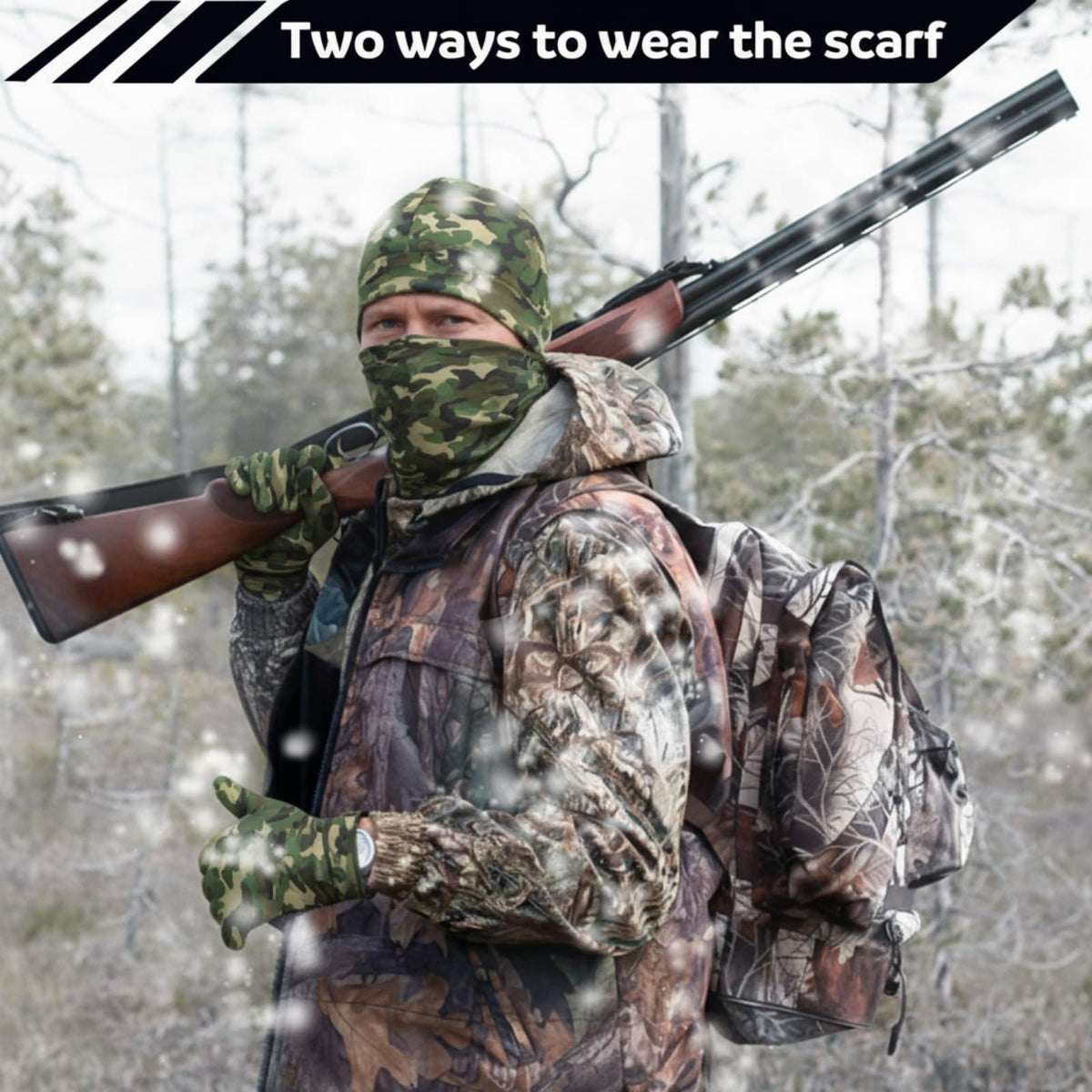 Janmercy 3 Pcs Camo Hunting Gloves Beanie and Scarf Set Anti-slip Touchscreen Gloves for Men Women Gift Cold Weather Hunting Gear Accessories
