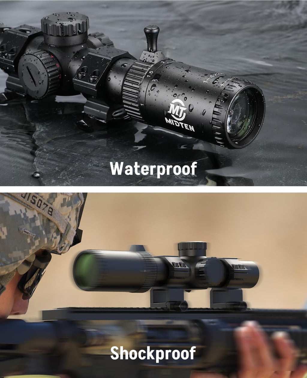 MidTen 1-4x24 LPVO Rifle Scope with 30mm Cantilever Mount, Wide View Scope with Etched Glass, Illuminated Reticle Scope with Zero Reset for Hunting