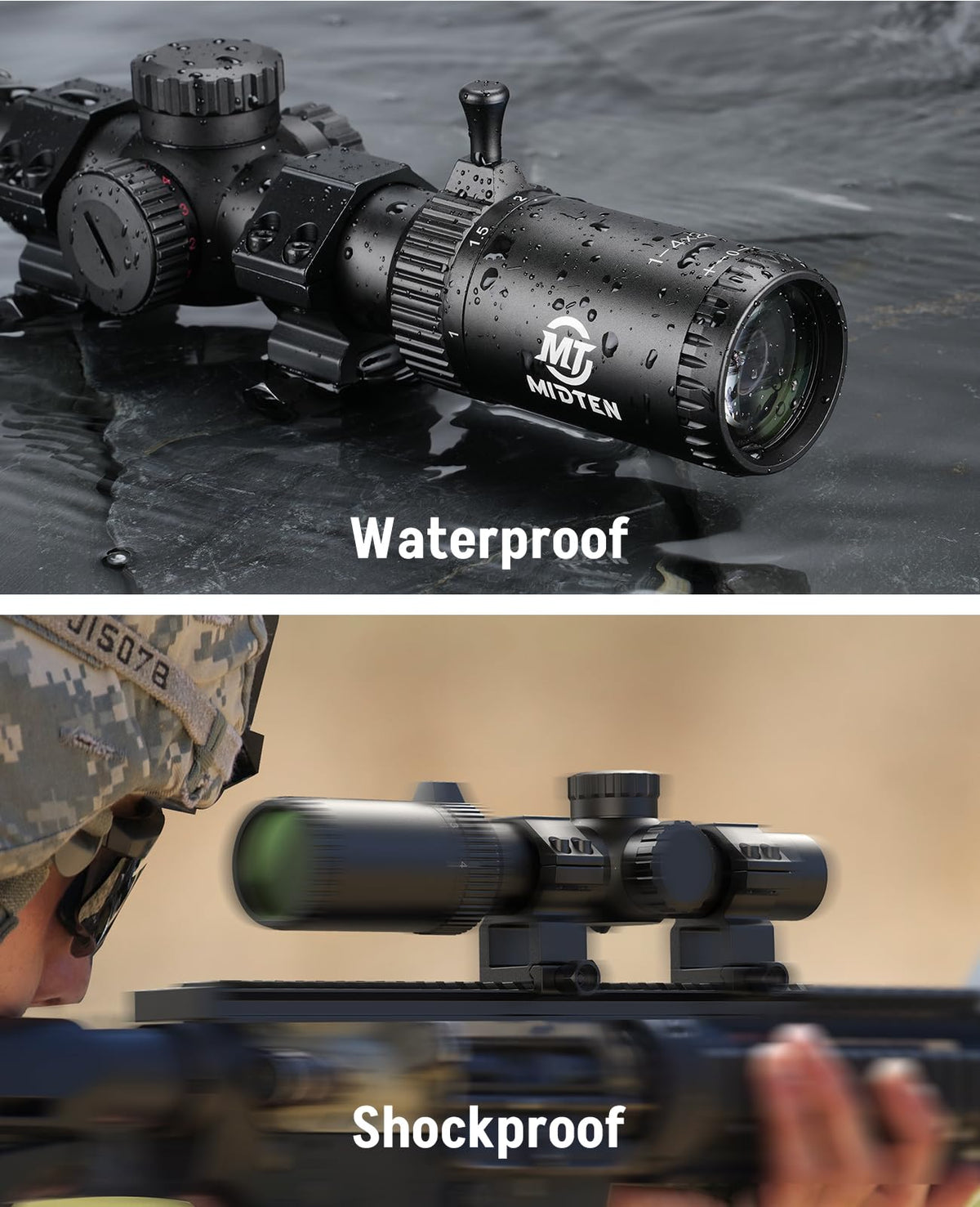 MidTen 1-4x24 LPVO Rifle Scope with 30mm Cantilever Mount, Wide View Scope with Etched Glass, Illuminated Reticle Scope with Zero Reset for Hunting