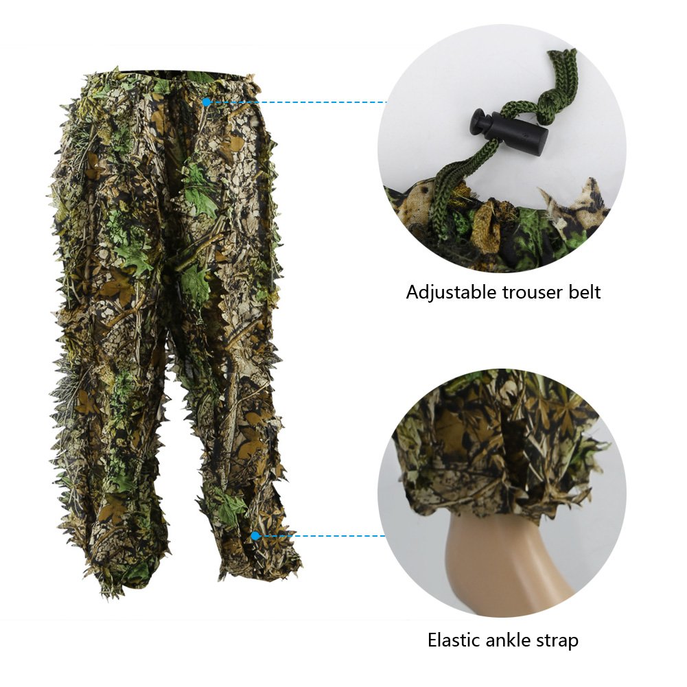 Zicac Outdoor Camo Ghillie Suit 3D Leafy Camouflage Clothing Jungle Woodland Hunting (Dark Green, Height 4.9-5.9 ft)