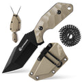SPITZKANTE Neck Knife with Sheath and Necklace X-TAN-K, Horizontal Carry Knife with Full Tang Tanto 5Cr14MoV Steel Blade, Khaki ABS Handle, EDC, Outdoor, Camping & Hiking