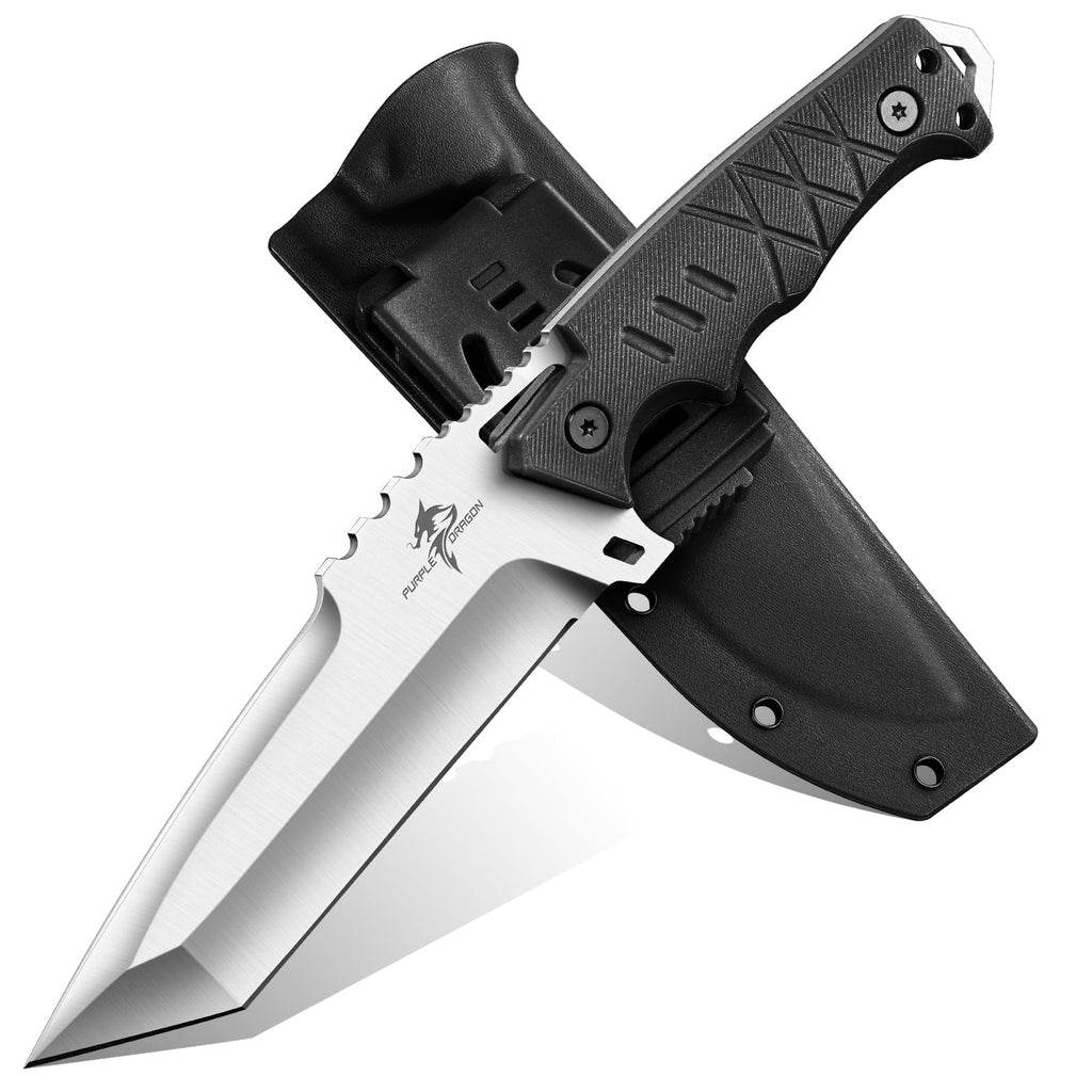 Purple Dragon Fixed Blade Knife with Kydex Sheath - D2 Steel Survival Knives for Camping, Bushcraft - Ergonomic G10 Handle Outdoor Survival Gear Christmas Gift for Men and Women