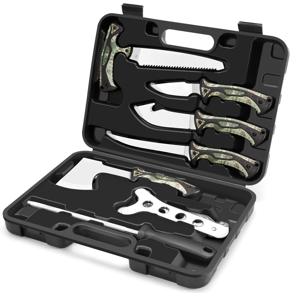 Jellas Hunting Knife Set - Professional Game Processing Kit with Axe, Bone Saw, Skinning & Fillet Knives, Rib Spreader, Sharpener, Portable Field Dressing Kit & Camping Gear in Carry Case