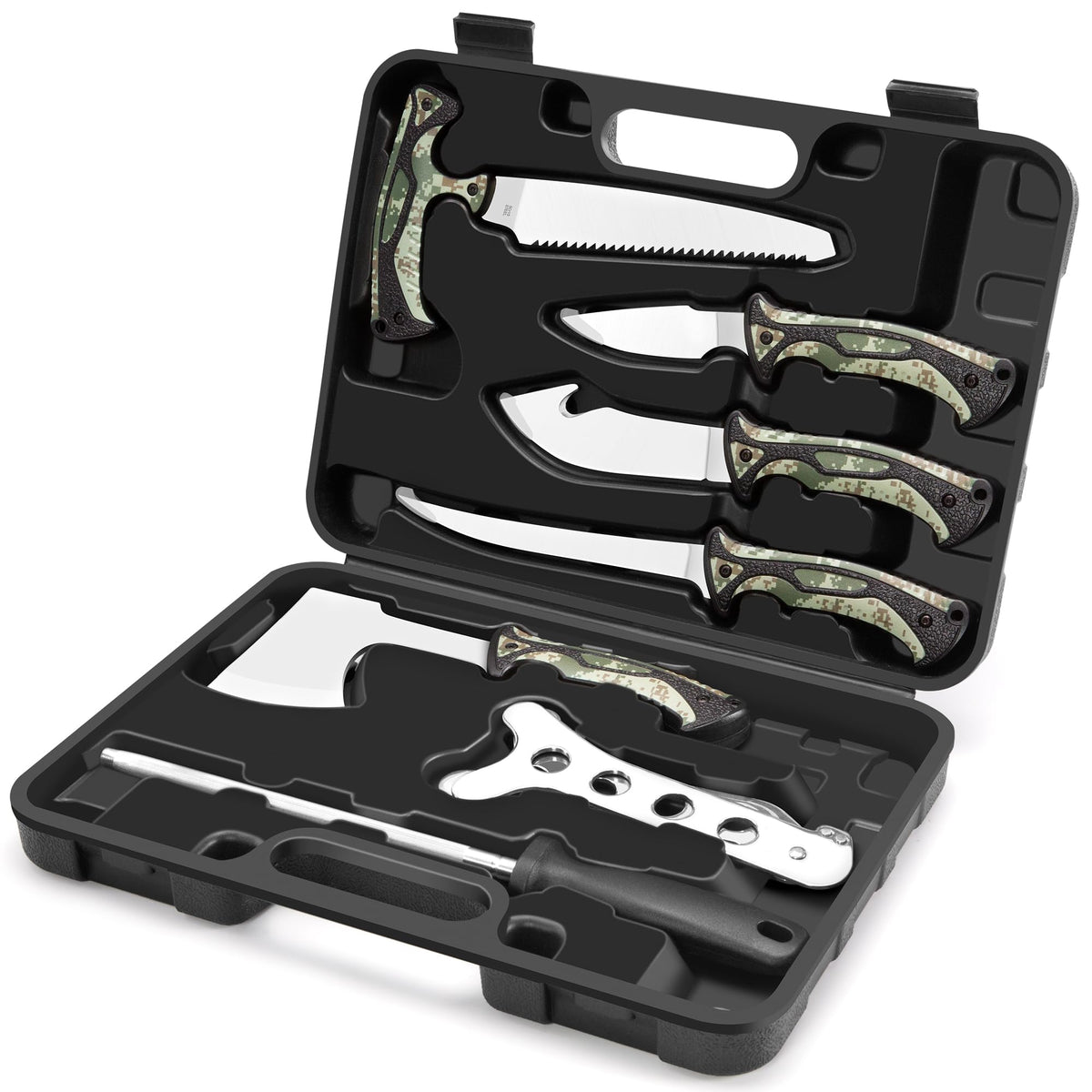 Jellas Hunting Knife Set - Professional Game Processing Kit with Axe, Bone Saw, Skinning & Fillet Knives, Rib Spreader, Sharpener, Portable Field Dressing Kit & Camping Gear in Carry Case