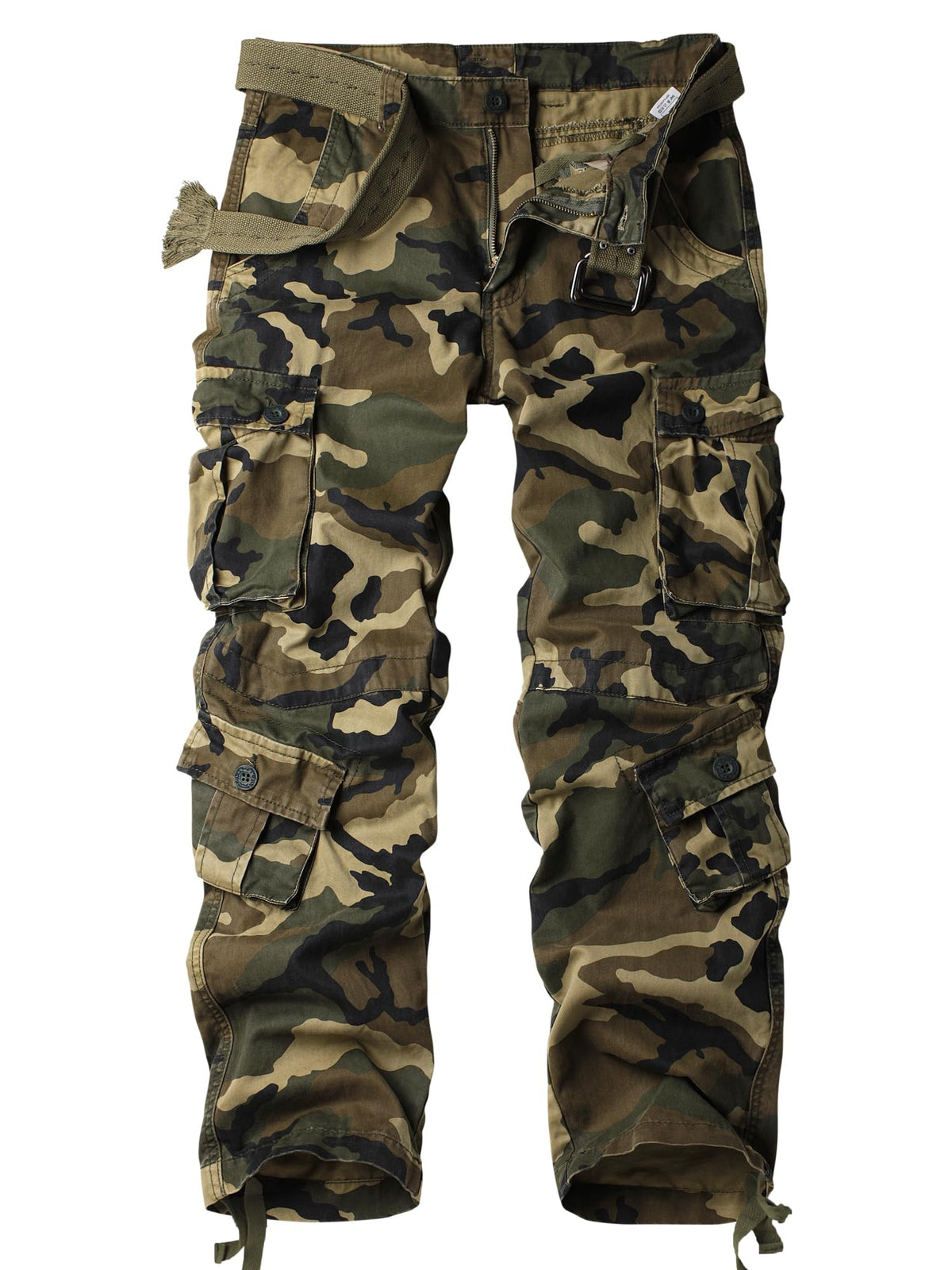 AKHIKING Men's Camo Cargo Work Pants Cotton Tactical Ripstop Casual Combat Pants with 8 Pockets Caoyuan 36x32