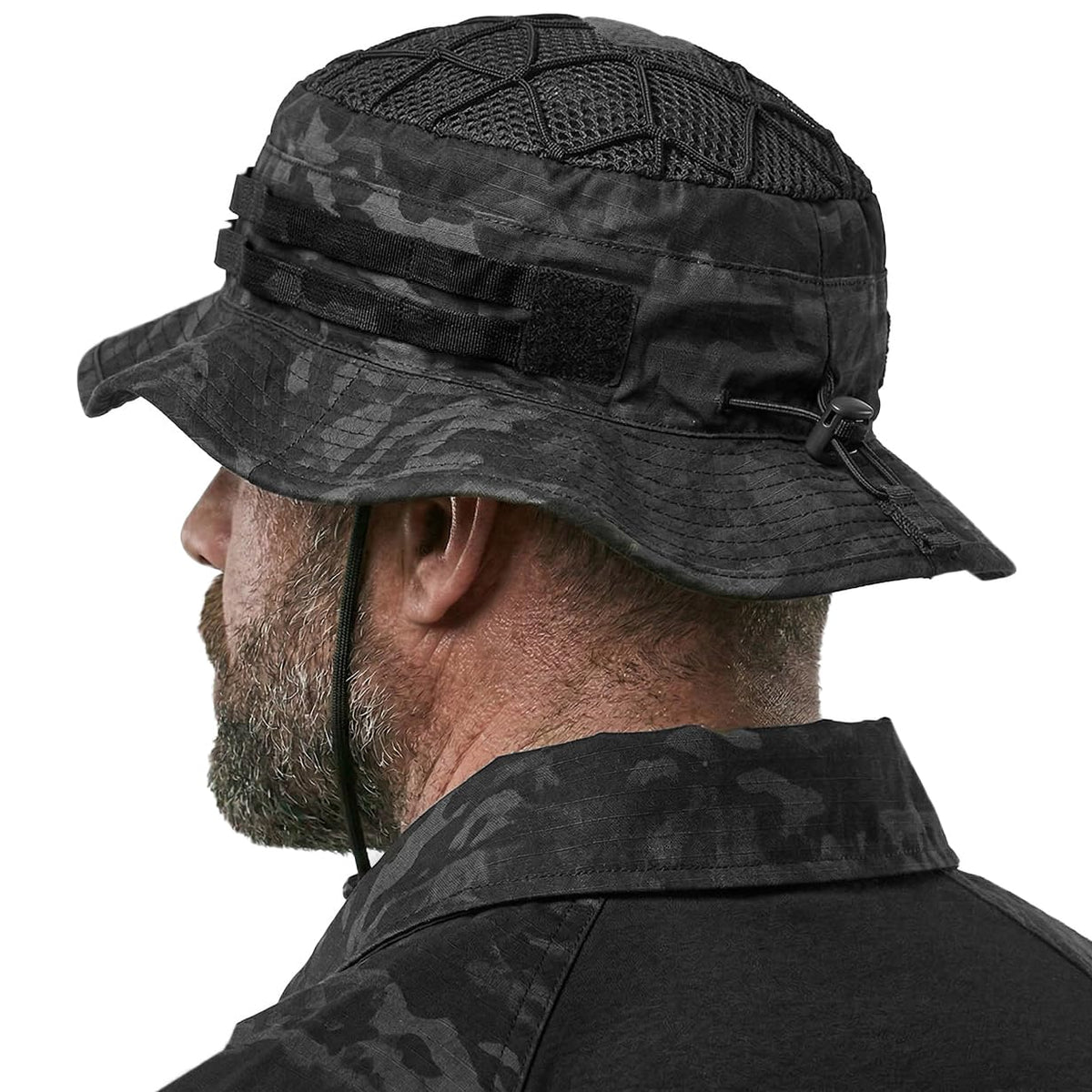 CQR Men's Tactical Boonie Hat, Breathable Packable Sun Hat for Hunting, Hiking, Fishing, Shooting, and Outdoor Activities, Sentinel Utility Camo Black, Small-Medium
