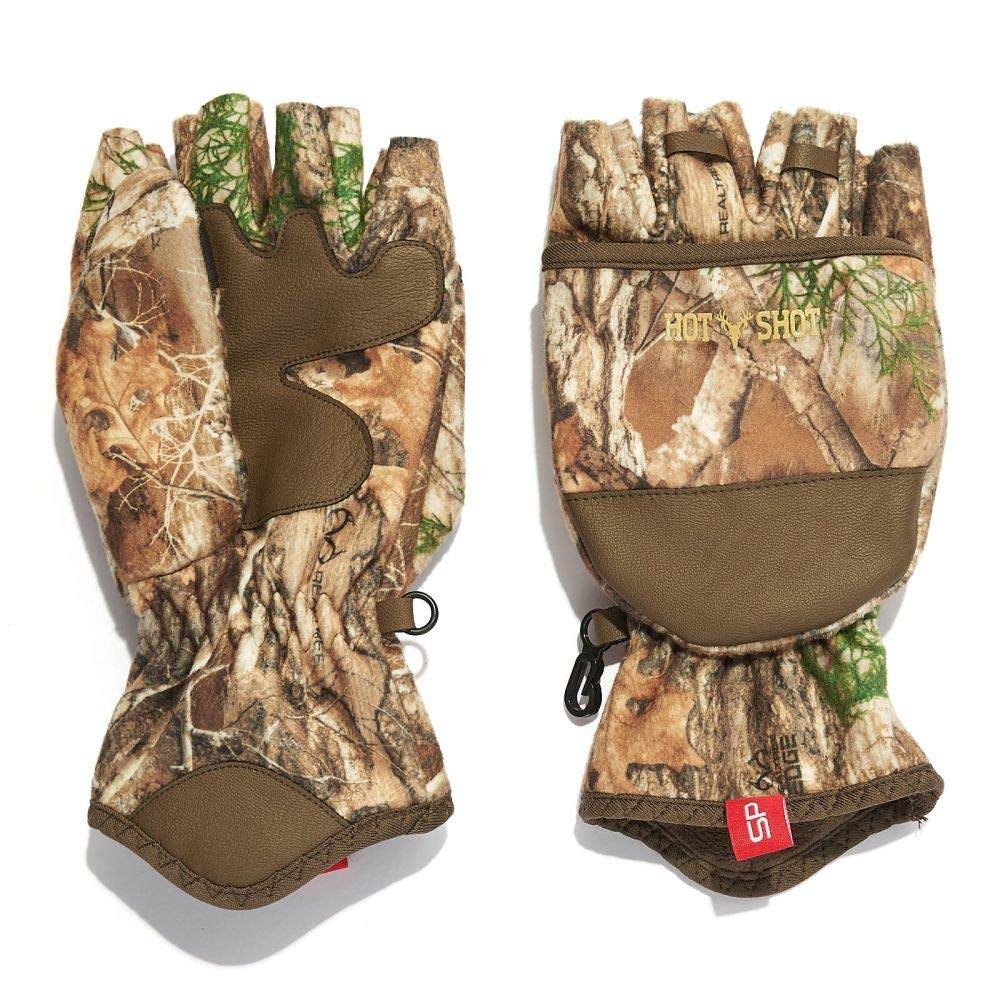 HOT SHOT Men’s Camo Cyclone Stormproof Pop-Top Mittens - Realtree Edge Outdoor Hunting Camouflage
