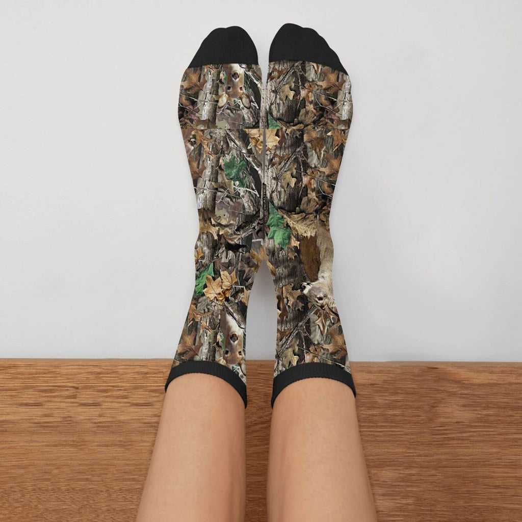 Sigouyinei Camo Camouflage Hunting Deer Real Tree Deer In The Woods Casual Funny Funky Novelty Socks For Men Women