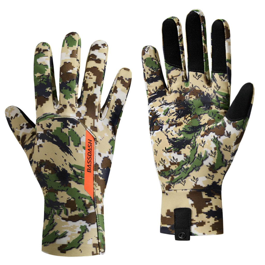 BASSDASH Camo Hunting Gloves Touchscreen Lightweight Glove for Warm Weather Turkey Fishing Outdoor Activities HG08