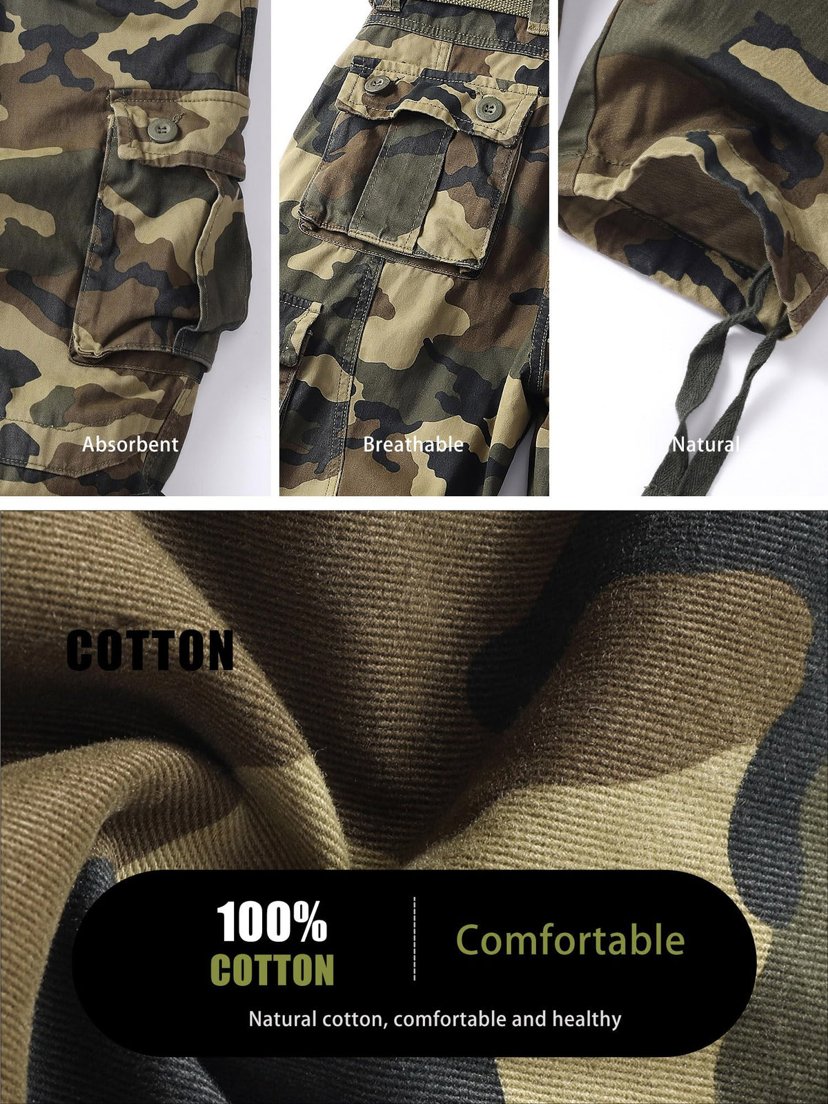 AKHIKING Men's Camo Cargo Work Pants Cotton Tactical Ripstop Casual Combat Pants with 8 Pockets Caoyuan 36x32