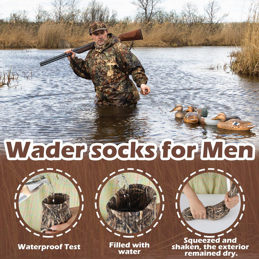 Cutecrop Men Waterproof Duck Hunting Gear Wader Sock Breathable Waterfowl Fishing Knee-high for Outdoor Winter Duck Hunting(XL)