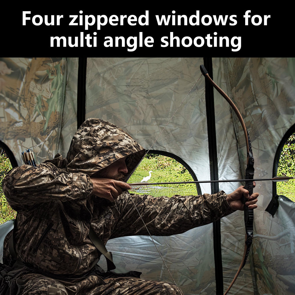 RunNico Hunting Blind - 75''x47''x47'' 1-Person Ground Blind with Zipper Windows, Portable Camouflage Tent for Outdoor Deer Hunting