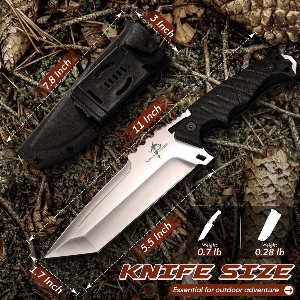 Purple Dragon Fixed Blade Knife with Kydex Sheath - D2 Steel Survival Knives for Camping, Bushcraft - Ergonomic G10 Handle Outdoor Survival Gear Christmas Gift for Men and Women