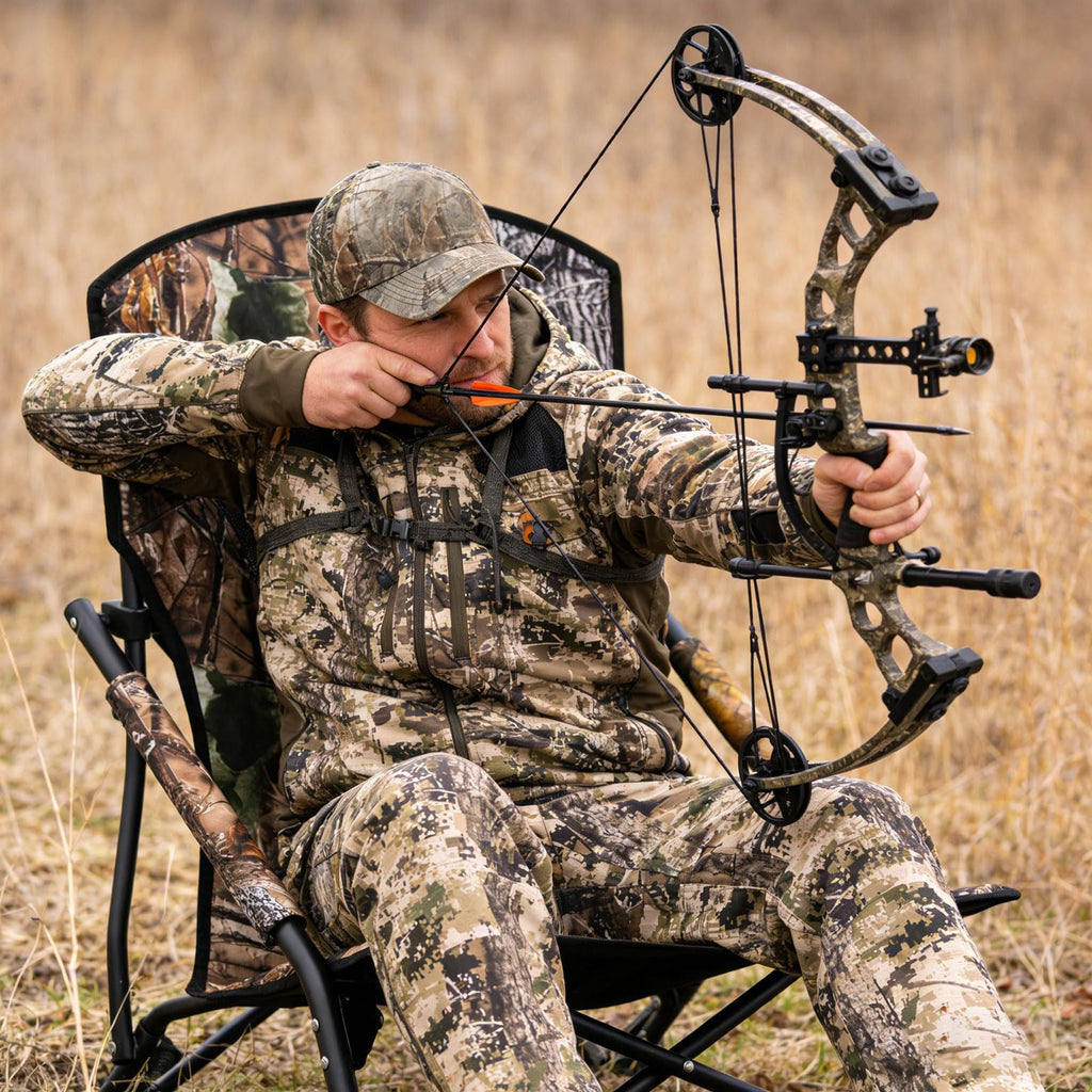 FUNHORUN Turkey Chair for Hunting, Low Profile Hunting Chair with Camouflage Carrying Bag, Camo Foldable Turkey Seat & Camping Lounger, Breathable Base & Portable Design